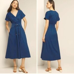 Short Sleeve Collar Poplin Midi Dress